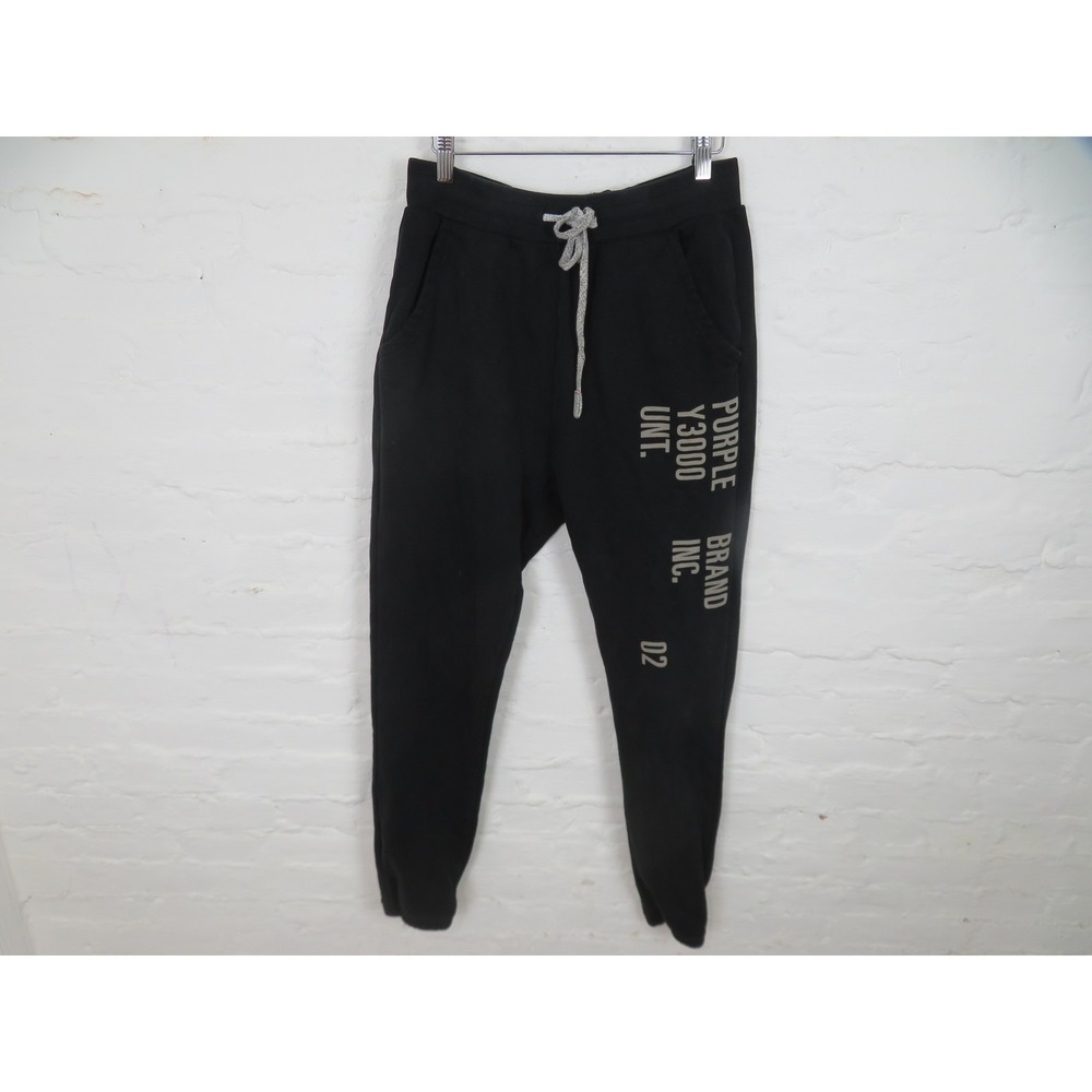 Purple Brand Sweatpants Mens XS Black Fleece Joggers Y3000 Graphic Drawstring